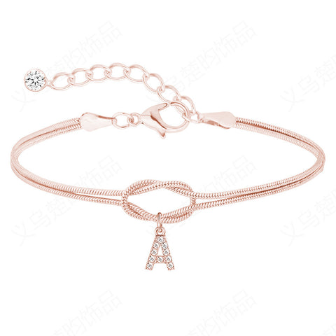 Fashion Copper Inlaid Zircon 26 Letter Knotted Bracelet