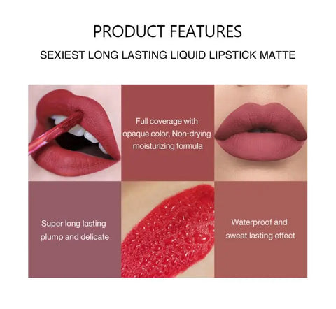 HANDAIYAN Matte Liquid Lipstick Velvet Pigments Lip Gloss Waterproof Moisturizer Nonstick Cup Lip Tint Beauty Cosmetics TSLM1