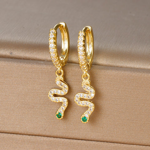 Red And Green Eyes Snake Cone Eardrops Earrings