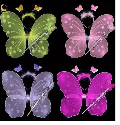 Kids Baby Fairy Wings Fashion Butterfly Wings Dress Up Party 3 Pcs Set (wing+stick+ Hairband)