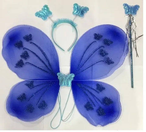 Kids Baby Fairy Wings Fashion Butterfly Wings Dress Up Party 3 Pcs Set (wing+stick+ Hairband)